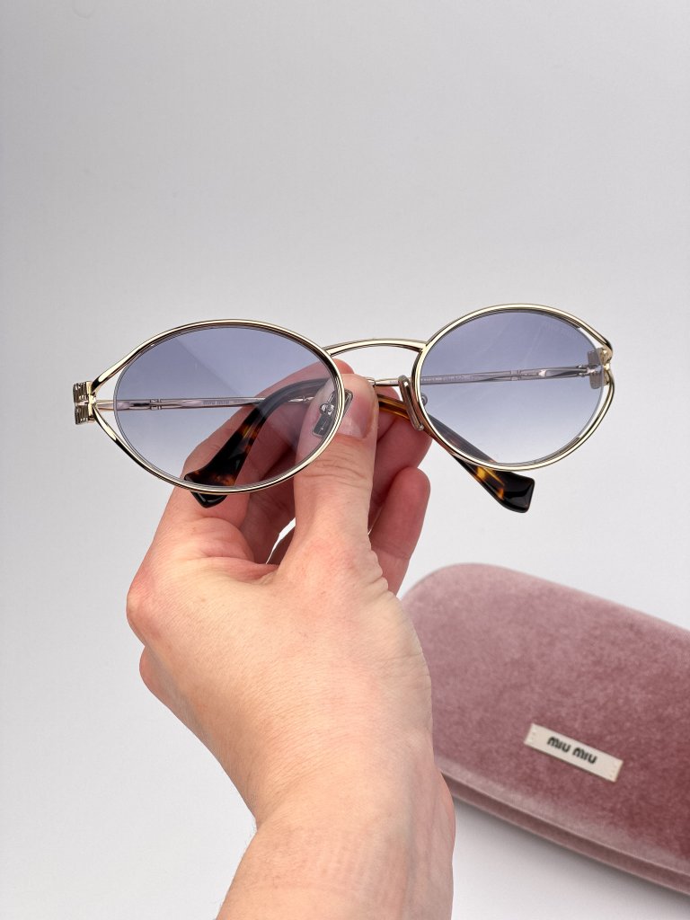 Miu Miu Women’s Logo Sunglasses Pale Gold Blue Gradient Clear Oval Mu52ys Zvn80o